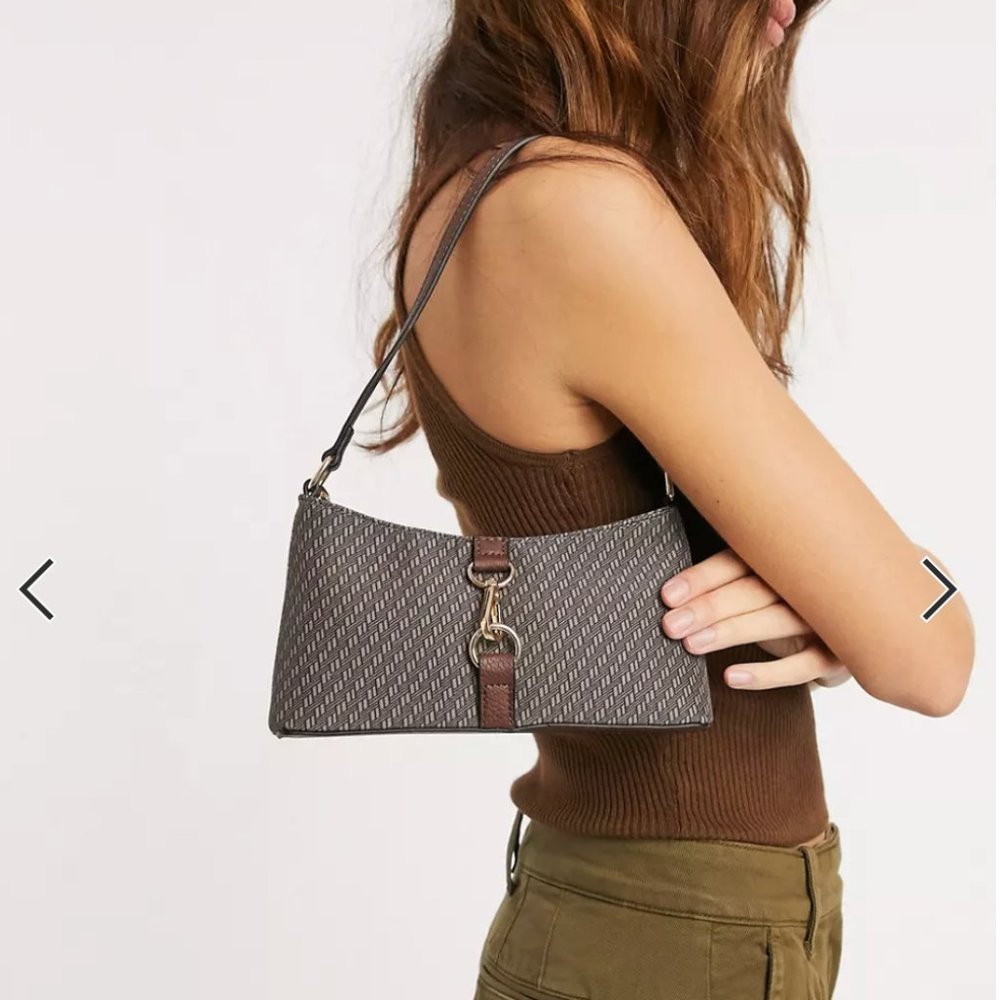 ASOS DESIGN 90s shoulder bag in monogram print with hardware clip